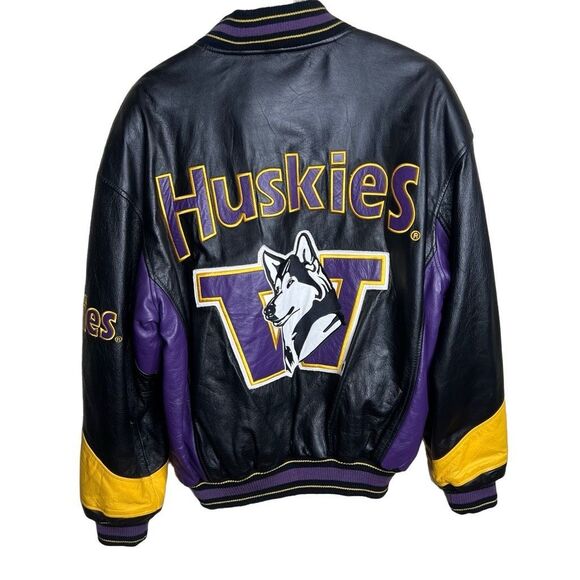 Vintage 90s UW Huskies Leather Jacket Medium - Picture 1 of 9